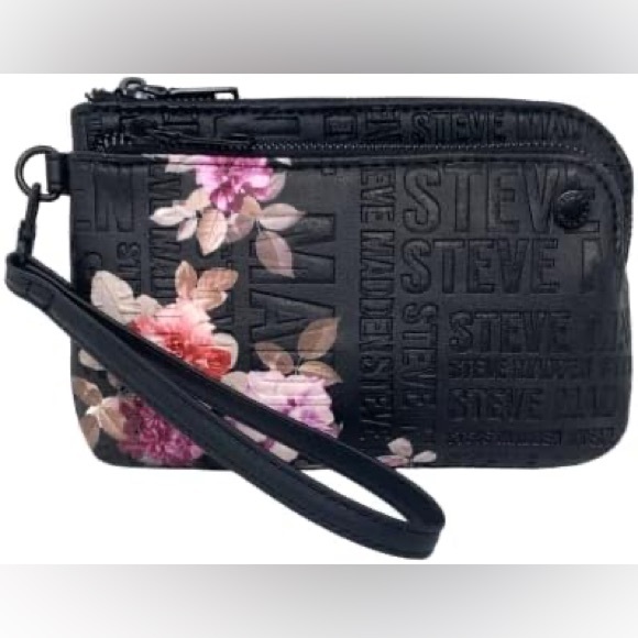 Steve Madden Women's Btrell Wristlet Black Floral Embossed, One Size EUC - Picture 1 of 6